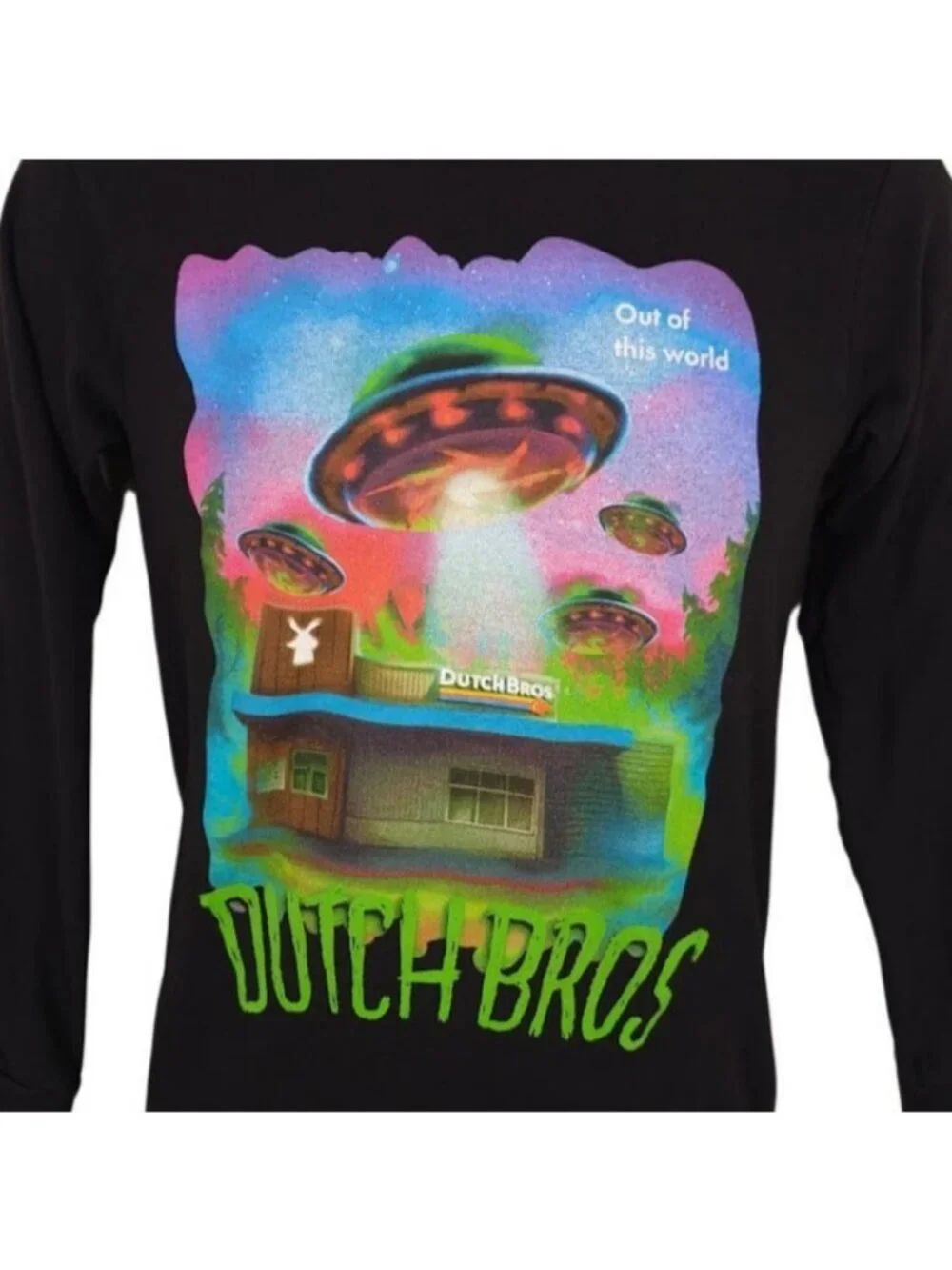 Dutch Bros Coffee T Shirt Mens Size XS Black Out Of This World UFO Aliens